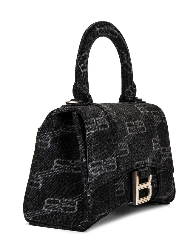 Balenciaga XS Denim Monogram Hourglass Top Handle Bag